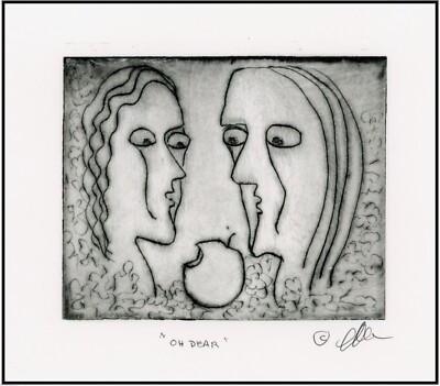 Forbidden Fruit - GARDEN OF EDEN - ADAM and EVE & APPLE Original ETCHING Signed