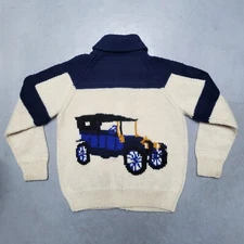 Vtg 60s Ford Model T Cowichan Sweater Cardigan Wool Shawl Collar Rockabilly RARE