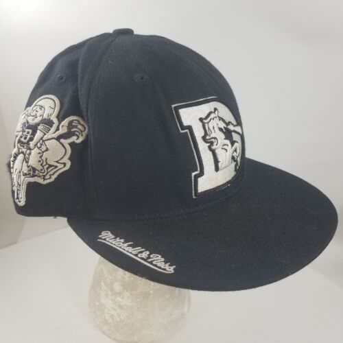 Denver Broncos NFL Mitchell and Ness Fitted Hat 7 1/2 100% wool Black Old Logo - Picture 1 of 11