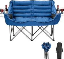 NAIZEA Double Camping Chair 2 Person Loveseat Chair with Cup & Wine Glass Holder