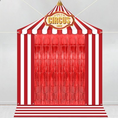 6 Pcs Holloween Circus Tent Decorations Set, Carnival Party Door banner Red Whit