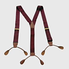 Jacquard Silk Leather Braces Button Suspenders Men Oxblood Woven Y Back Buckle