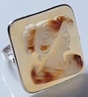 Vintage Italy 925 Sterling Silver Hand Carved Shell Cameo Ring Size 7 - F36