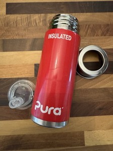 Pura Kiki 9oz Insulated Stainless Steel Sippy Bottle w/ Toppers Red