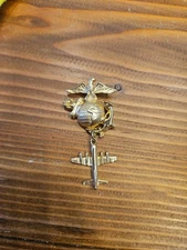 USMC Gold Tone Eagle, Globe, and Anchor Emblem Pin  w/Aircraft Dangle Charm
