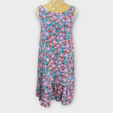 LOFT Women Large Floral Sleeveless Tiered Shift Dress Pink Blue Viscose Tie Back