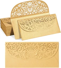 Gold Money Envelopes for Cash Gifts - 6.8 x 3.3 in, Gold Laser-Cut Design - 36-P