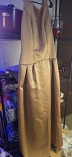 Gold A-Line Womans Satin Evening Gown Elegant Wedding Guest Size Medium