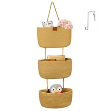 Hanging Storage Baskets Over the Door Hanging Basket, 3-Tier Cotton Rope Wove...