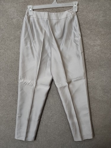 Talbots Pure Silk Dress Pants Womens 6 Petite Silver Gray Tapered Leg Lined NEW - Picture 3 of 9