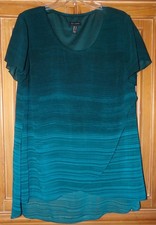 HALSTON WOMENS SIZE M GREEN SHORT SLEEVE HI-LOW HEM CHIFFON LINED TUNIC TOP