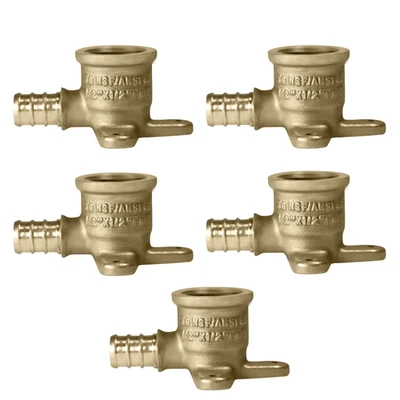 5 Pack XFITTING 1/2" Pex B x 1/2" Female NPT Drop Ear Elbow, Lead Free Brass