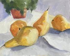 Peinture à l'huile originale collection beaux-arts contemporains nature morte poires dorées