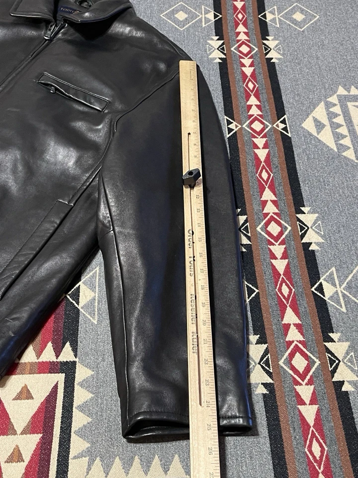 Chaqueta de cuero de golf Tommy Hilfiger para hombre L negra cremallera completa T23 Foto 4 de 4