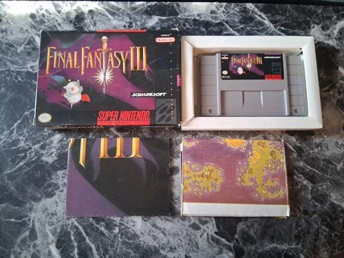 Final Fantasy III SNES W/ Box Poster Map Tested Authentic + Protector