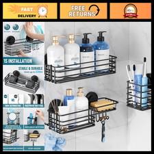 Shower Caddy Suction Cup Set - 3 Pack Shelves with Hooks for Bathroom Storage