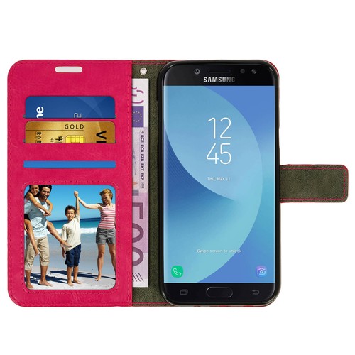 Custodia Portafoglio Stile Vintage per Galaxy J3 2017 - Rosa - Foto 3 di 6