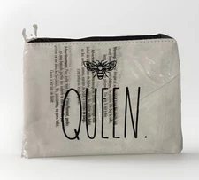 Rae Dunn QUEEN Zippered Pouch  Cosmetic Make up Bag 7.5x5.5 in