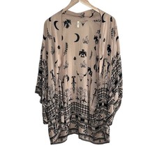 Spell  The Gypsy Beige  Black Thunderbird Totem Patterned Kimono Cardigan