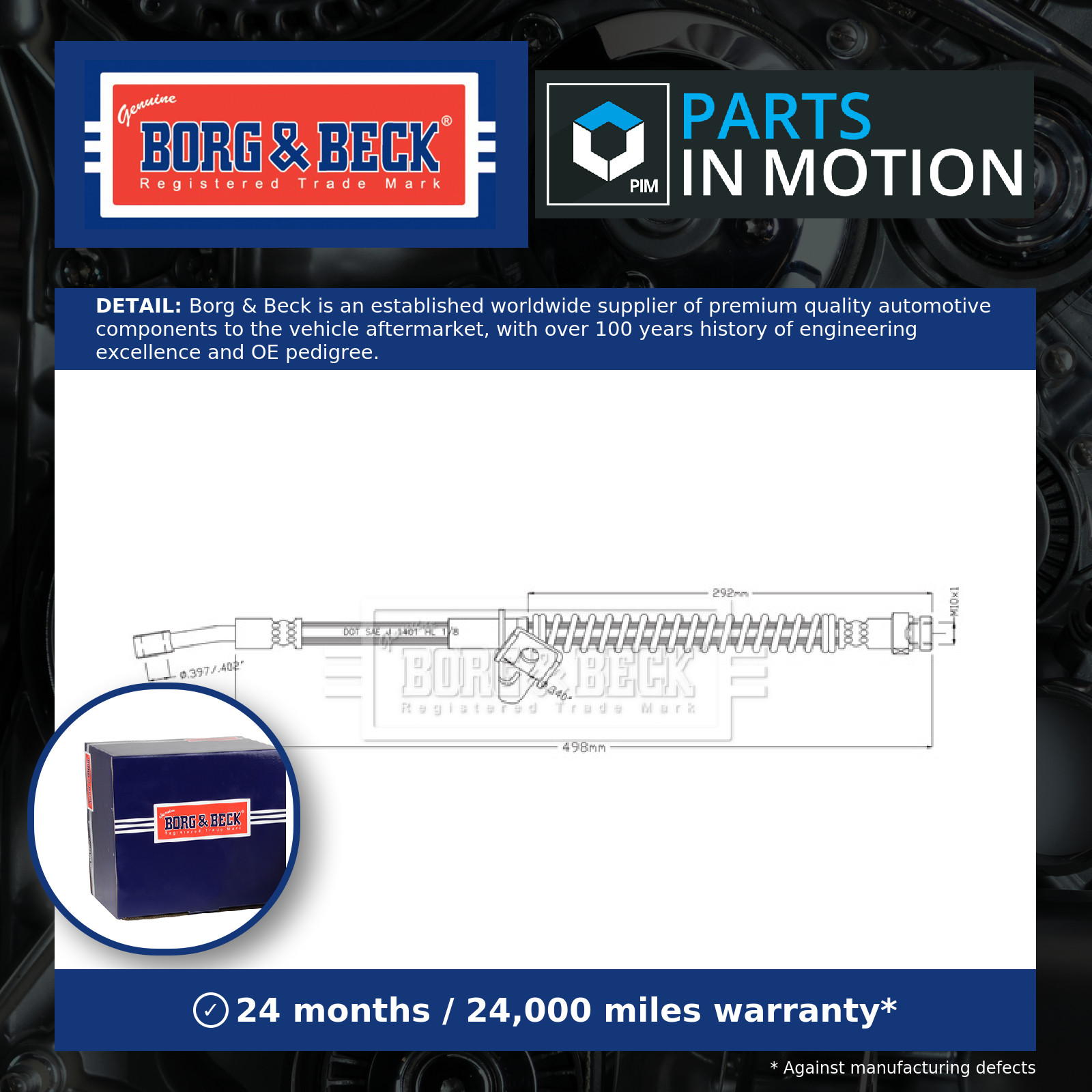 Brake Hose Front Right BBH8915 Borg & Beck Hydraulic 58732H8000 Quality New