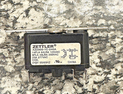 Zettler AZ2900-1C-240A -14FLA  84LRA  125VAC  25A 277VAC Fan Relay Coil