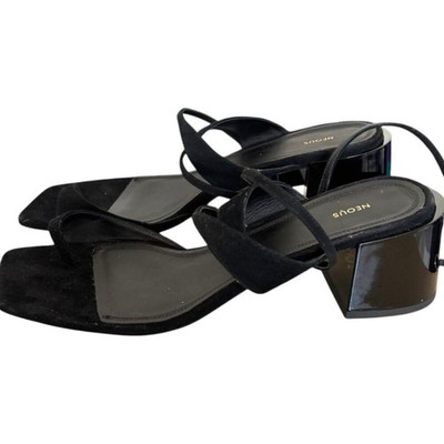NEOUS BLACK LEATHER STRAPPY TIMIR BLOCK CHUNKY HEELS SANDALS  9/39 NEW $600