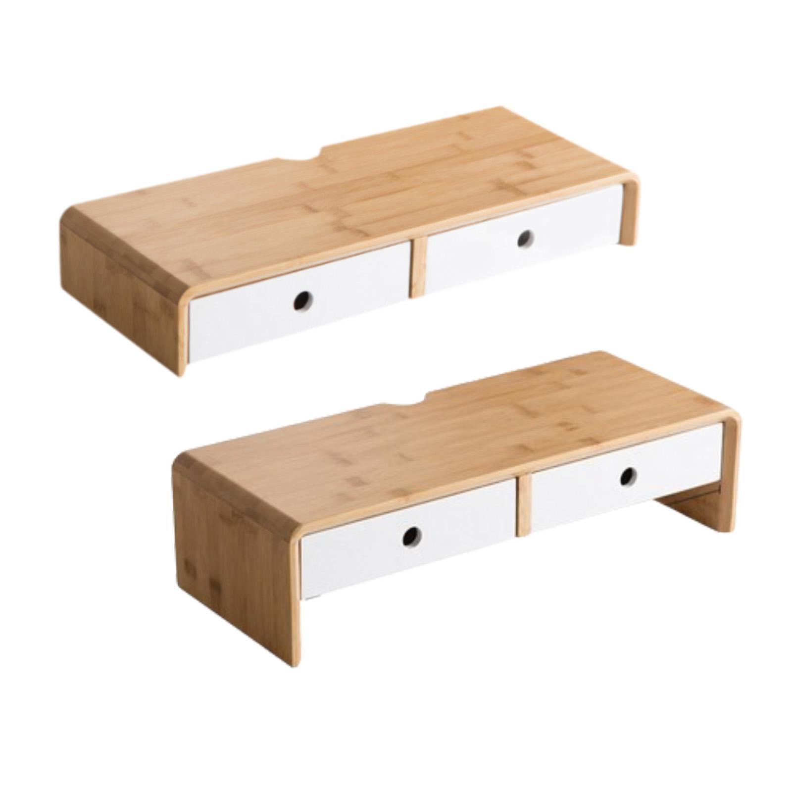 Bamboo Monitor Stand Riser with 2 Drawers for Home Office and Dorm-image