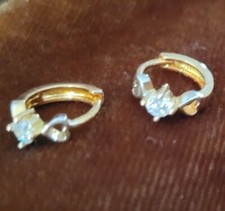 Small Tiny Huggie Hoop Earrings Hoop Hearts Cubic Zirconia Two Tone