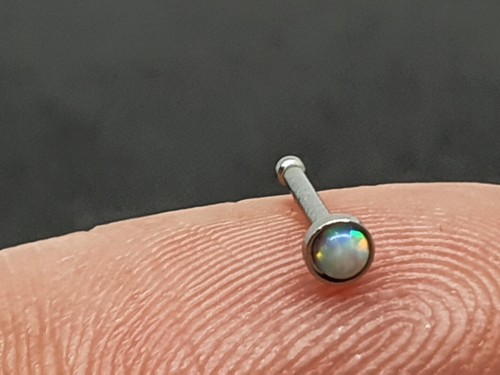 Nose Stud White Opal 2mm Titanium White Opal 20g (0.8mm) Ball Ended Bone g23 - Picture 7 of 9