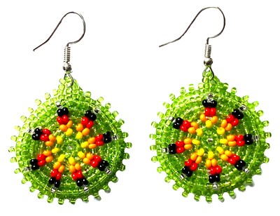 NATIVE STYLE HANDCRAFTED ROUND LIGHT GREEN HOOK DROP/DANGLE EARRINGS USA 60/54