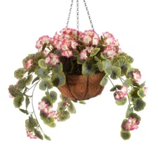 Large Artificial Carefree Raspberry Geranium Plant Indoor/Outdoor Hanging Basket