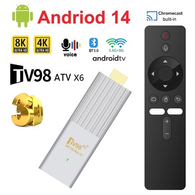 Smart TV Stick Android 14 Dual WiFi BT5 8K Voice Control Streaming Media Player