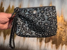 Coach poppy ocelot metallic silver black wristlet/coin purse small bag card case