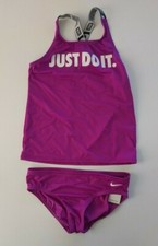 Nike Kids Cross Back Tankini, Purple, Girls Large