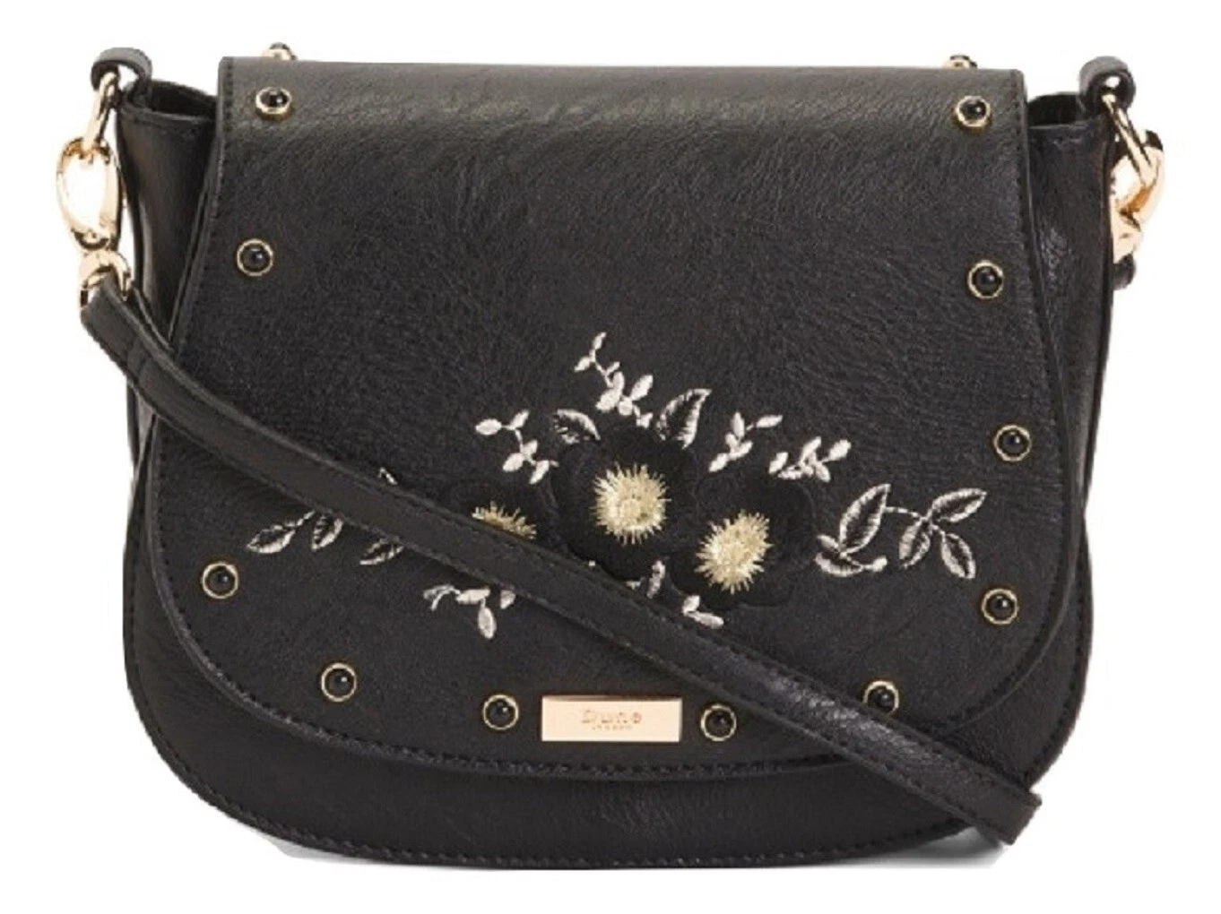 Dune London Floral Embroidery Black Crossbody Handbag 6" H