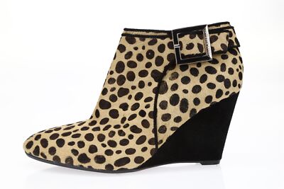 ISAAC MIZRAHI Women's Leopard Pony Hair Ankle Wedge Booties NEW!  213512