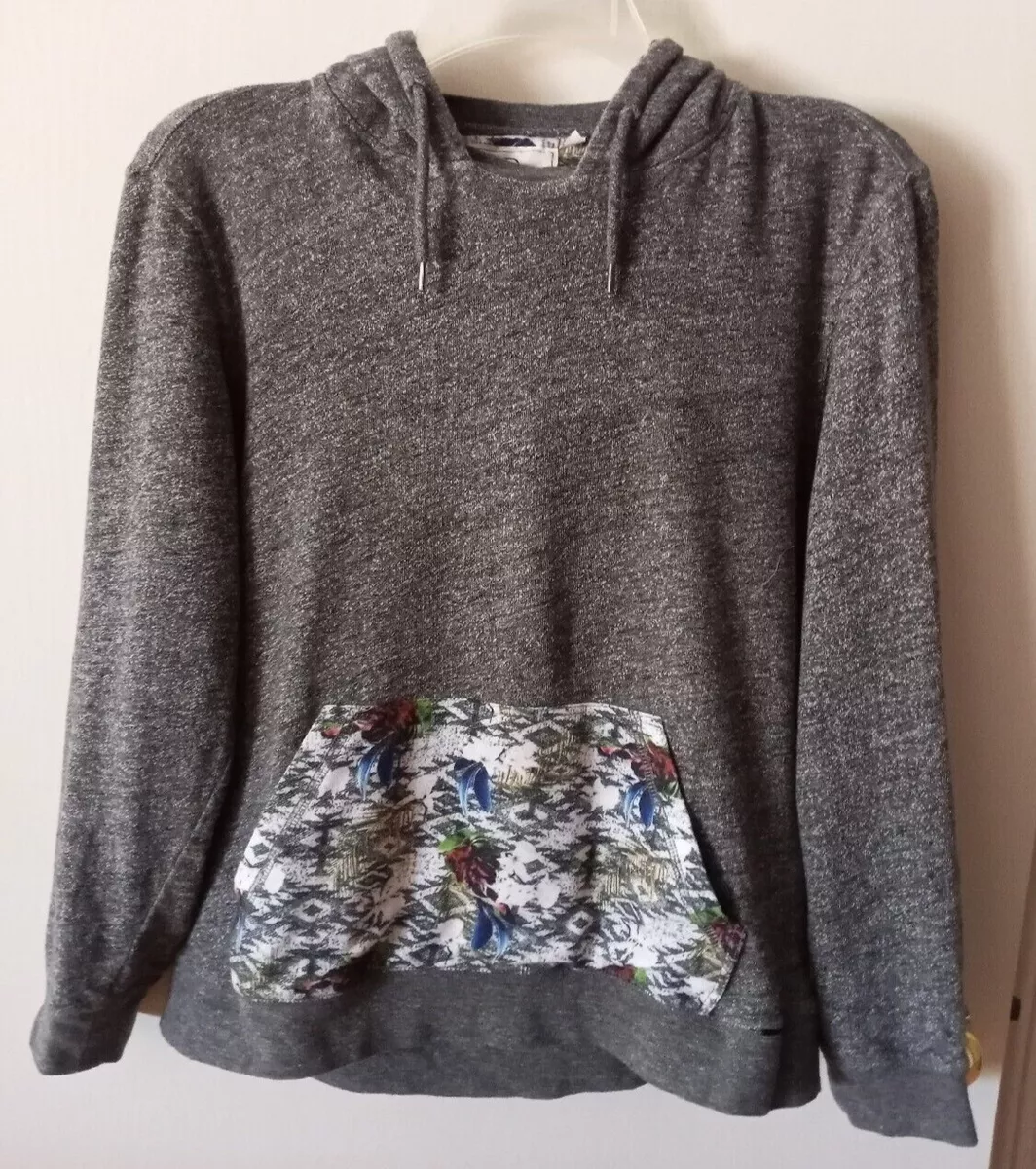 On The Byas Pullover Hoodie Sweatshirt Long Sleeve Gray Floral Men s Size Small