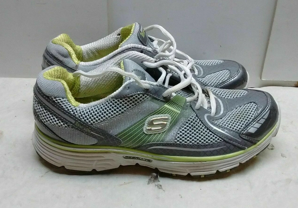 Skechers Shapeups 10M 40 Women Synthetic Gray Green Toning Fitness Lace Shoes