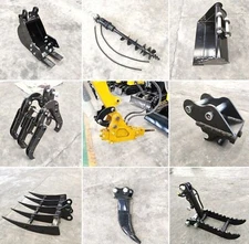 Mini Excavator Attachments - Grabber Hammer Ripper Rake Auger Bucket Thumb