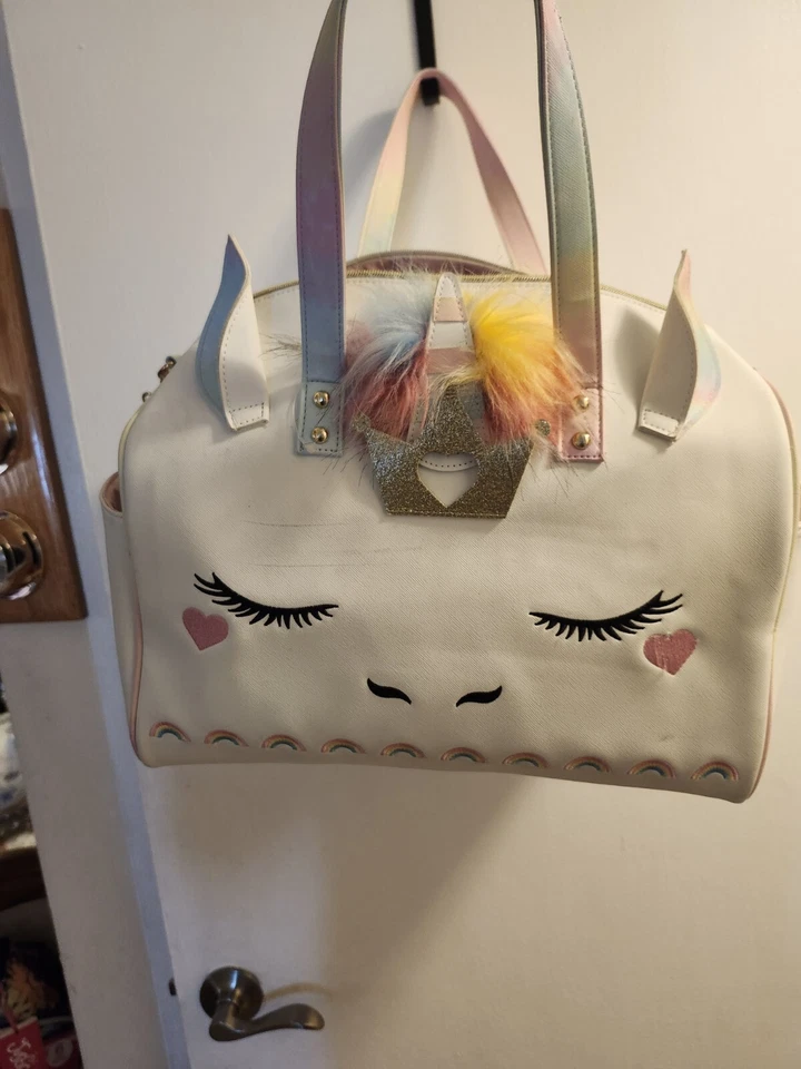 Satchell Bag- Under one sky Girls unicorn, White-14x 10x10" double straps - Image 2 of 4
