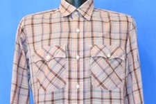 vintage 80s LEVIS PINK BROWN CHECK PLAID WHITE TAB POCKET BUTTON DOWN SHIRT M