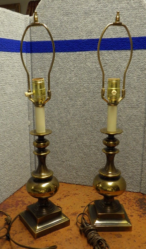 Pair Of Vintage Brass Electric Table Lamps Probably Stiffel C2 - Picture 4 of 5