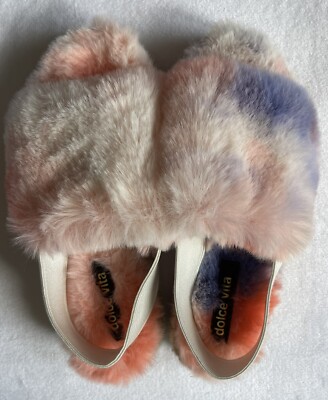 Dolce Vita Size Puff Faux Fur Slide Slipper Sandal Fuzzy Soft Comfort,  Tie Dye