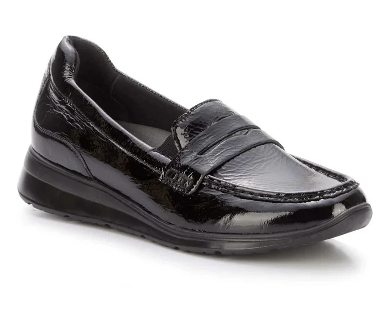 ROS HOMMERSON DANNON BLACK CRINKLE PATENT LEATHER LOAFER 11 W CUSHIONED INSOLE - Image 2 of 4