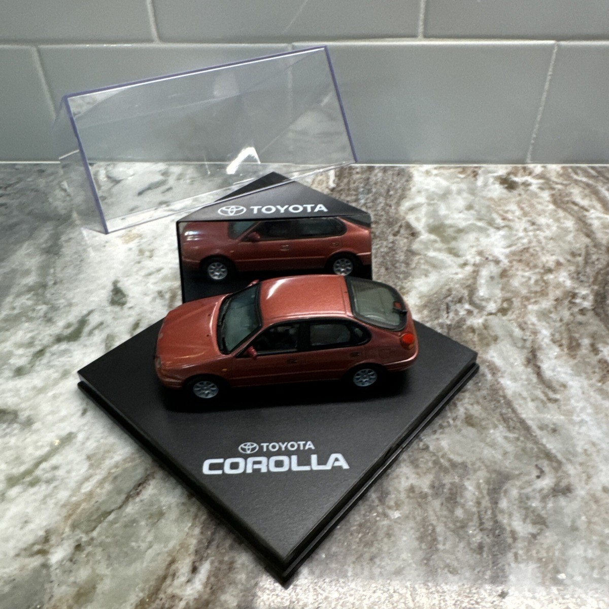 Red Toyota Corolla Lift-Back 1:43 Scale, In Mirrored Box, Dealer