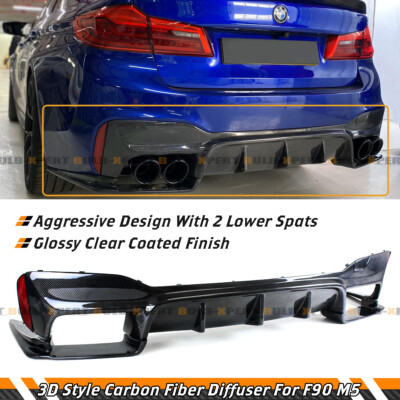 FOR 2018-23 BMW F90 M5 3D STYLE CARBON FIBER REAR BUMPER DIFFUSER LOWER VALANCE