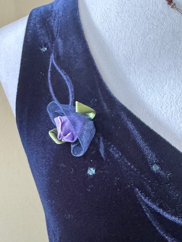 Vintage 90s Blue Velvet Size 10 Dark Romantic Fairy Whimsigoth Sequin Maxi Gown - Picture 5 of 24