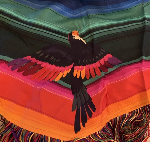 Farm Rio Rainbow Macaws Scarf Midi Skirt With Fringe size Medium ($195) NWT - Picture 4 of 5