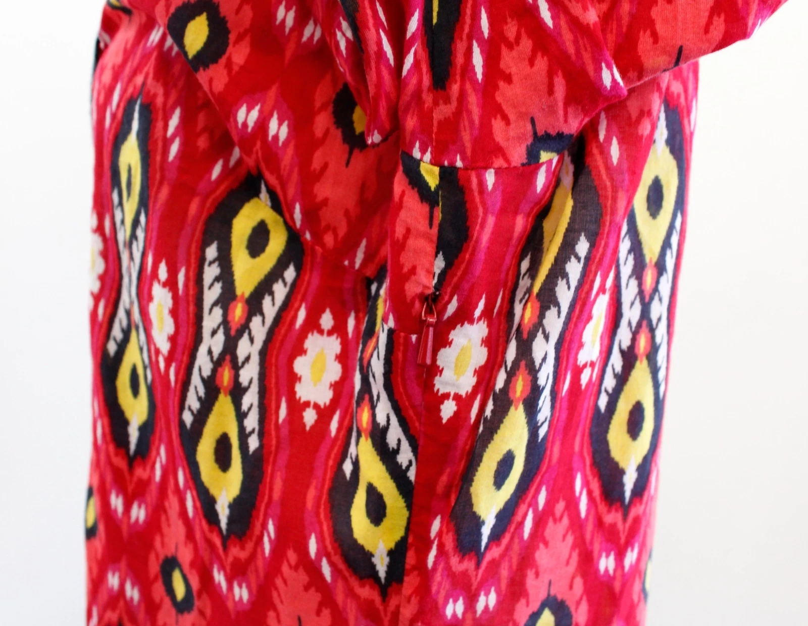 Abito a tunica con punta rosso multicolore Tory Burch stampa Ikat copertura taglia 6