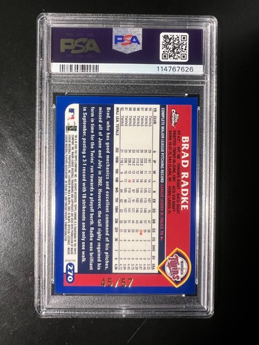 2003 Topps Chrome Uncirculated X-Fractors #270 Brad Radke #'d 45/57 PSA 9 - Picture 2 of 2